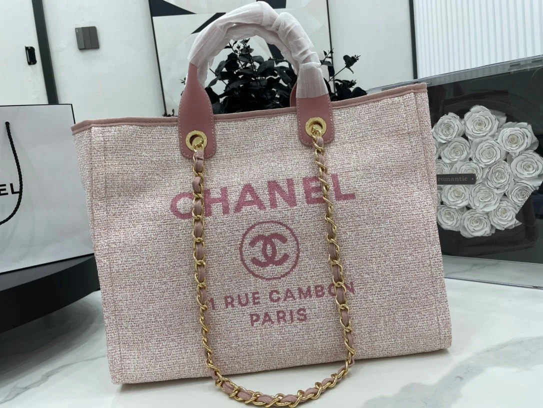 Chanel canvas tote bag Pink light gold size: 38cm - LITELUX