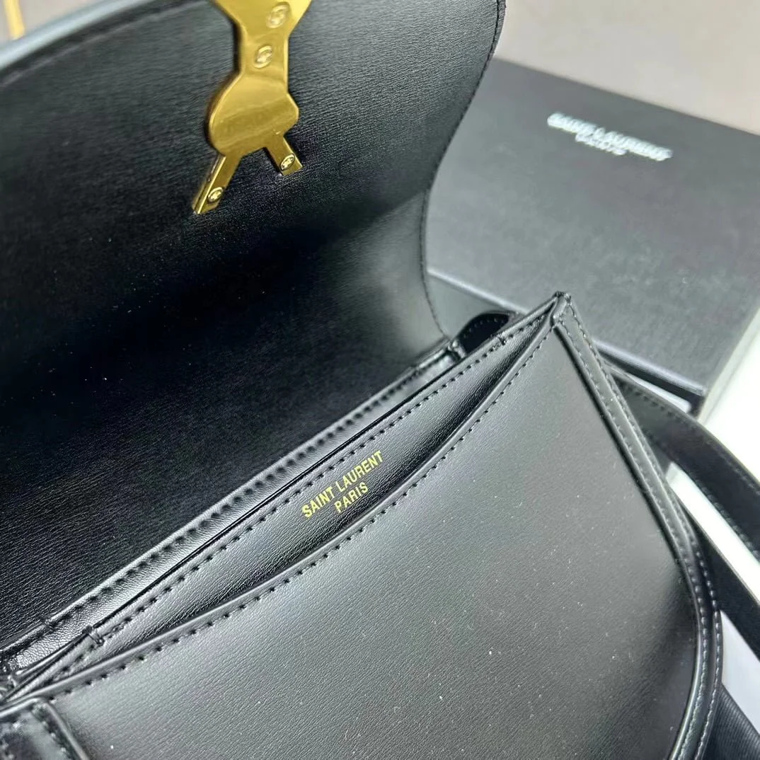 YSL saddle cowhide leather shoulder bag 0233 black size: 19*16*6cm - LITELUX