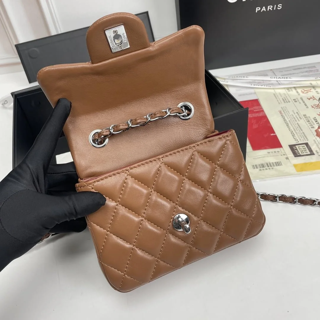 Chanel cf Square Fat 1115 sheepskin leather orange size: 18*14*7cm - LITELUX