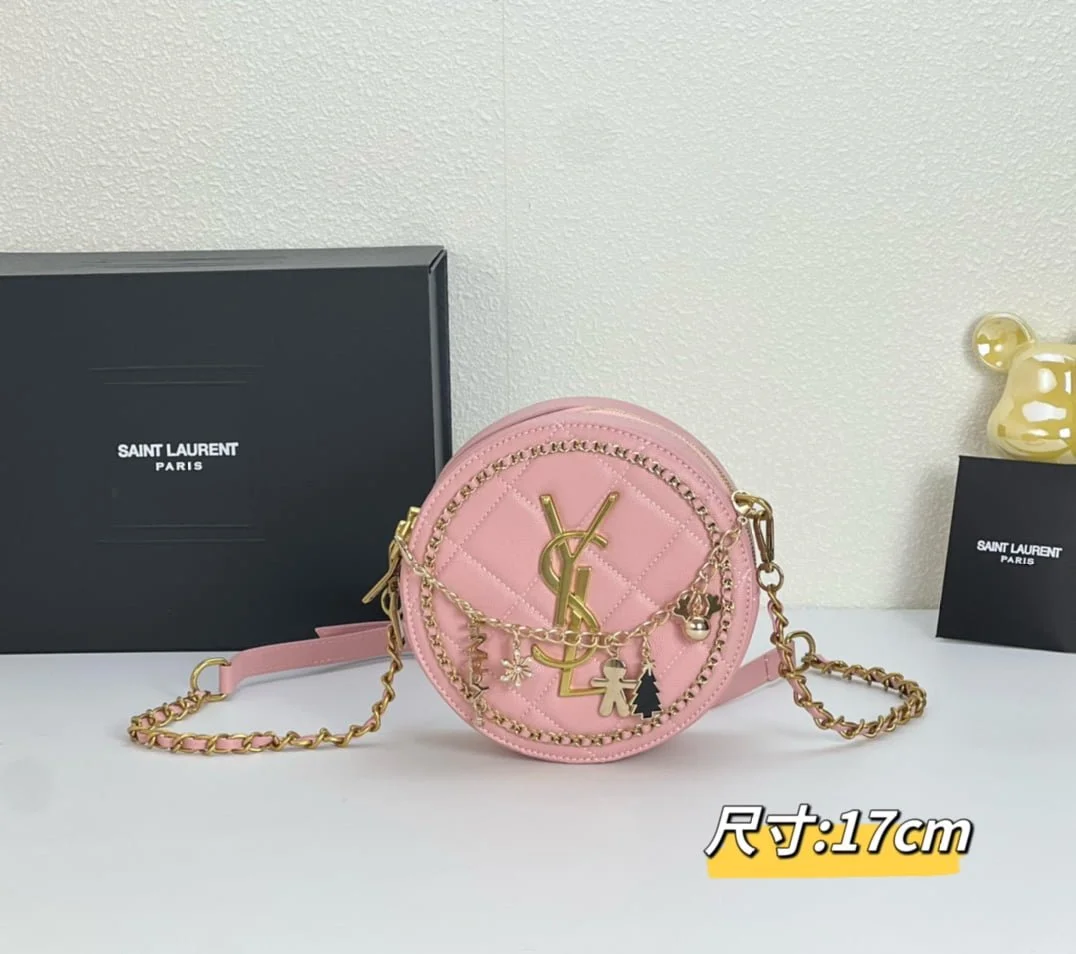 YSL round bun bag with chain strap pink size: 17cm - LITELUX