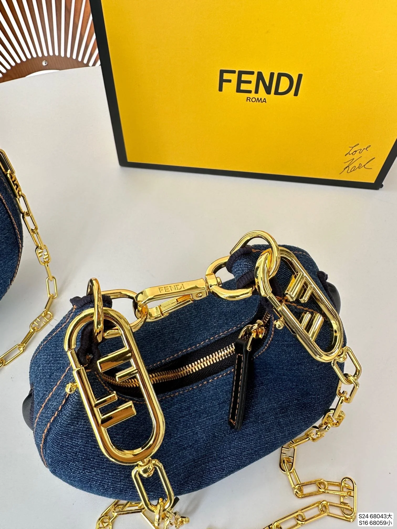 FENDI half moon bag Underarm bag jeans with chain strap Size: 28*16 cm/19*10cm - LITELUX