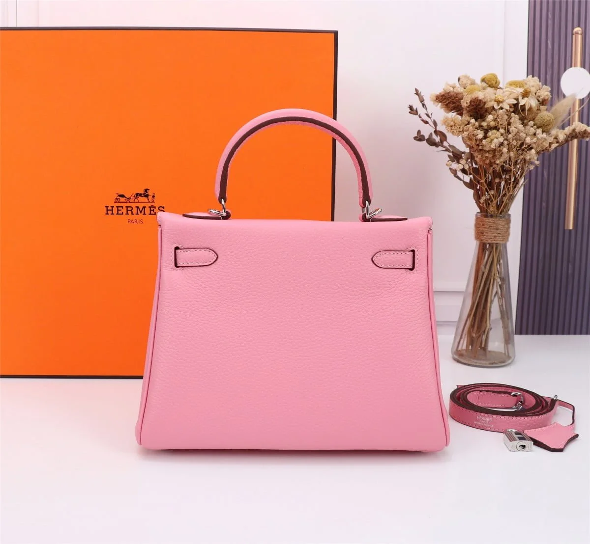 Hermès Kelly Togo Calf Sliver hardware Sakura Pink size: 25Cm/ 28Cm - LITELUX