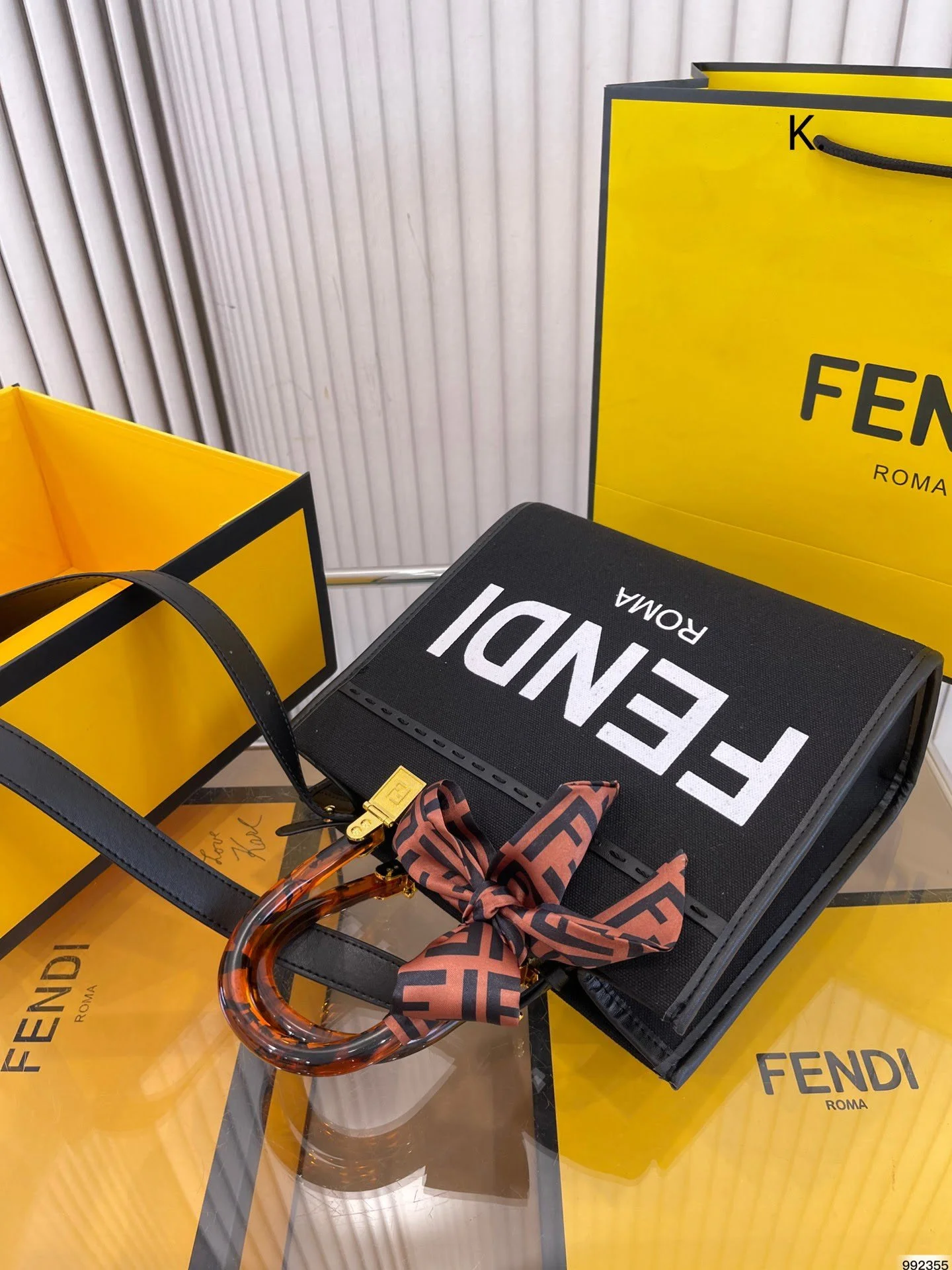 FENDI Tote bag canvas Black/White/Dark Green Size: 25*22cm - LITELUX