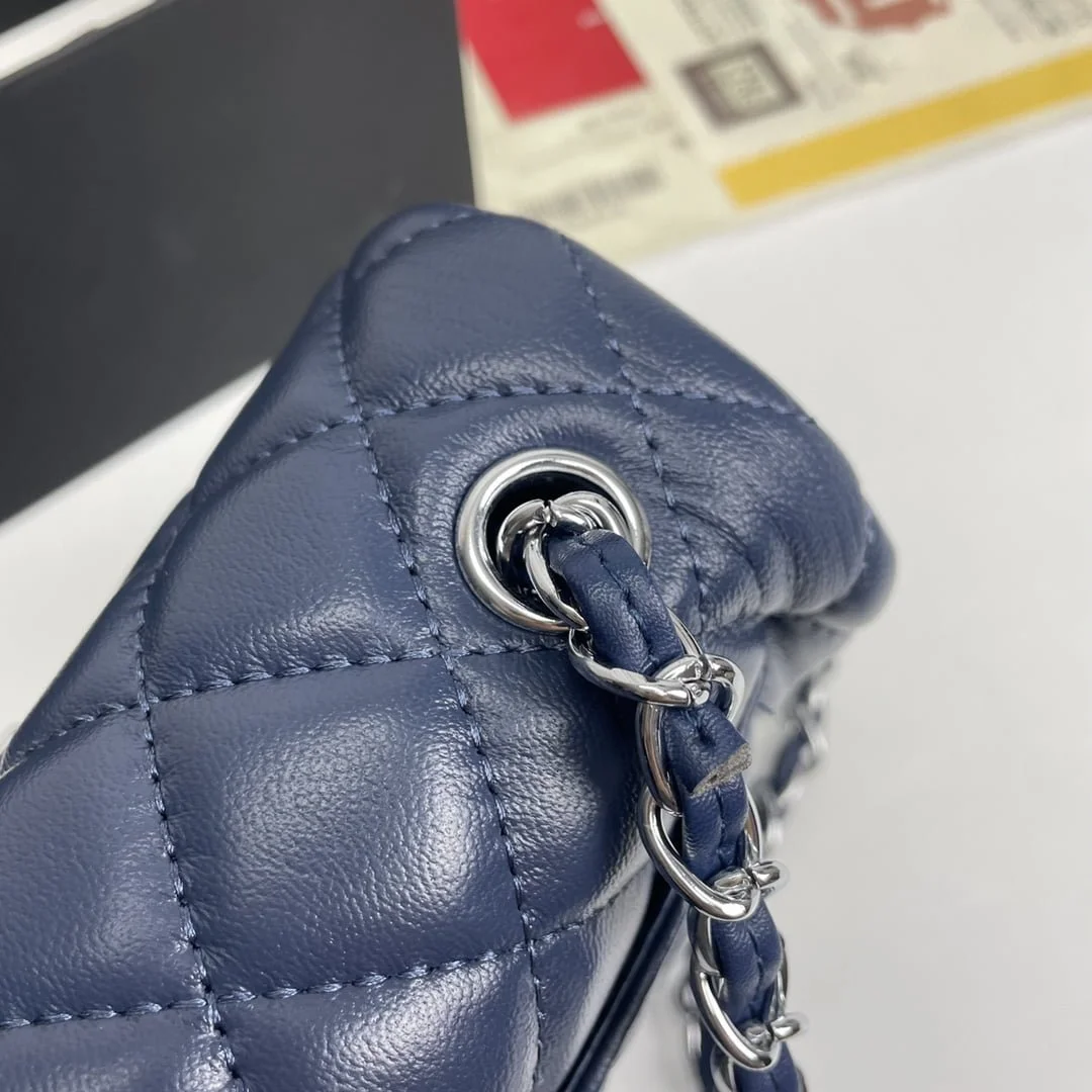 Chanel cf Square Fat 1115 sheepskin leather blue size: 18*14*7cm - LITELUX