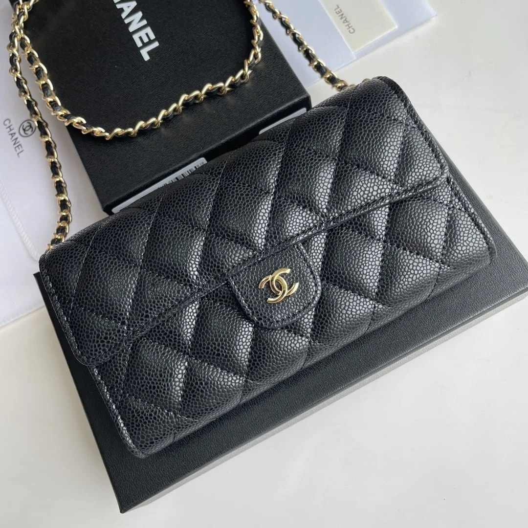 Chanel chain crossbody bag Cowhide with diamond lattice caviar gold hardware black A50076 size: 18*10.5*3.5cm - LITELUX