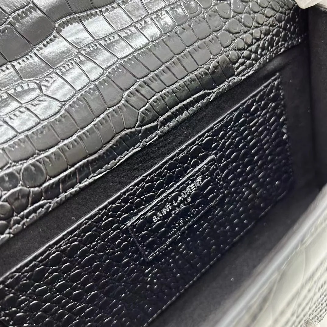 YSL Kat crocodile chain strap shoulder bag with sliver hardware 7219 black size: 20*14*5cm/24*15*6cm - LITELUX