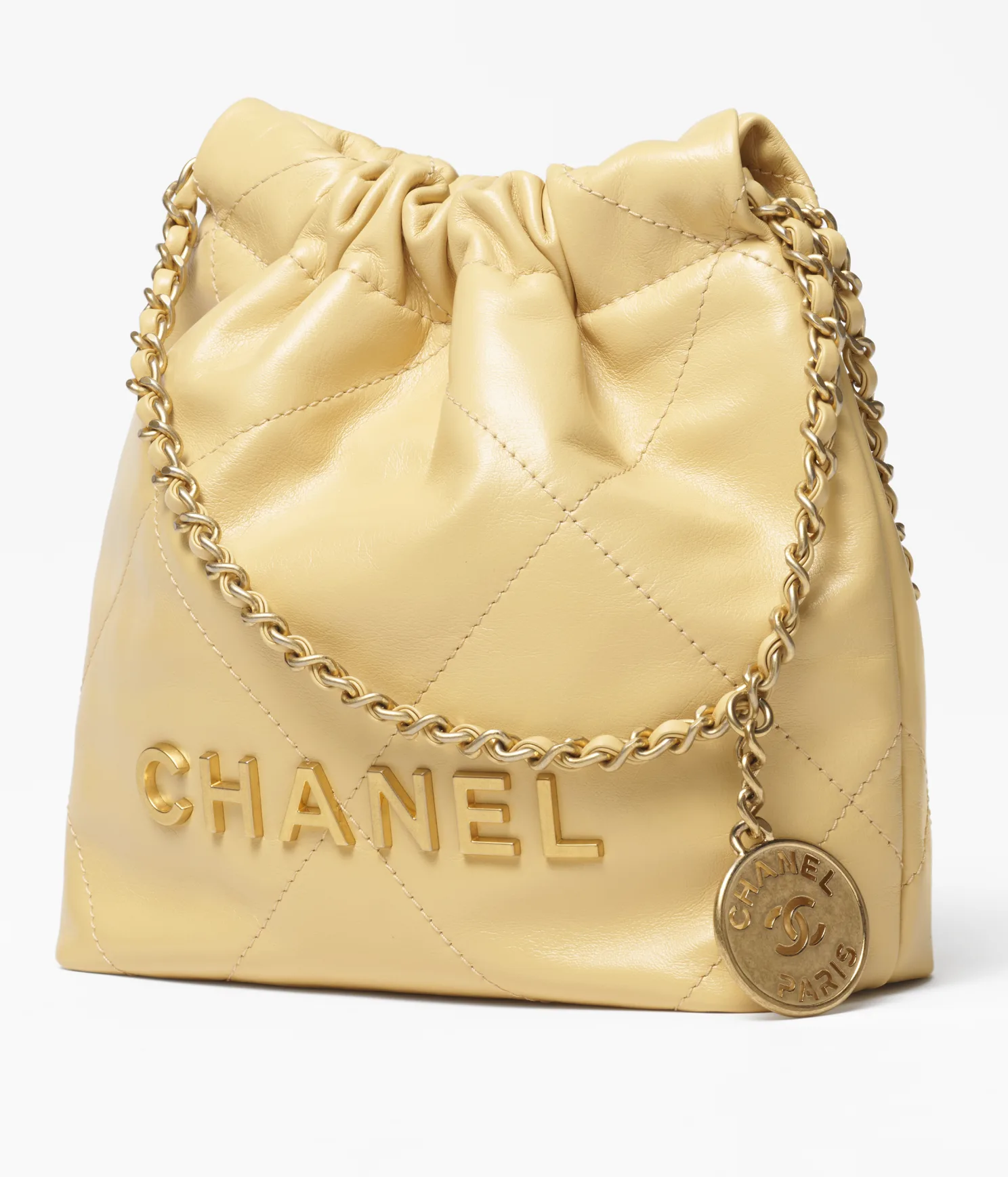 CHANEL / CHANEL 22 MINI HANDBAG Shiny Calfskin & Gold-Tone Metal Yellow Ref. AS3980 B08037 NQ387 - LITELUX