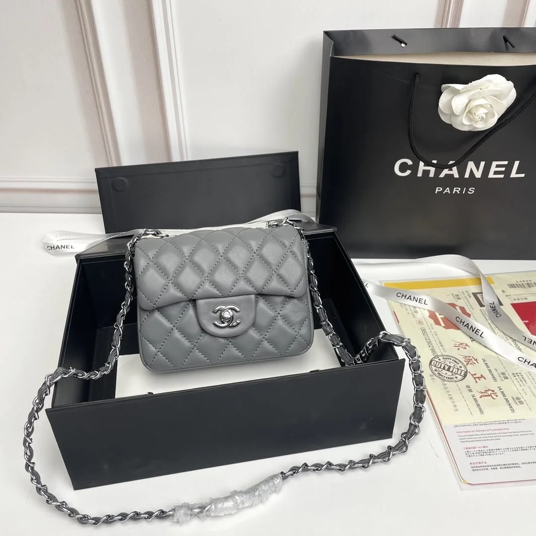 Chanel cf Square Fat 1115 sheepskin leather grey size: 18*14*7cm - LITELUX