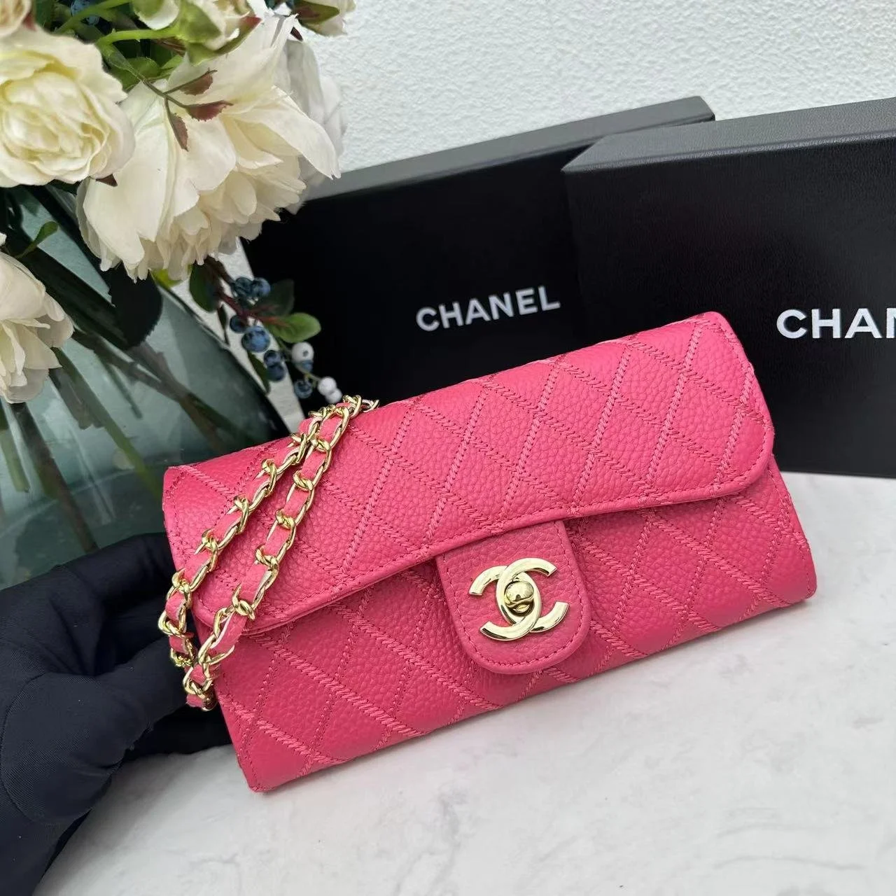 Chanel chain crossbody bag diamond and litchi cowhide 50098 size: 19*10*3.5cm - LITELUX