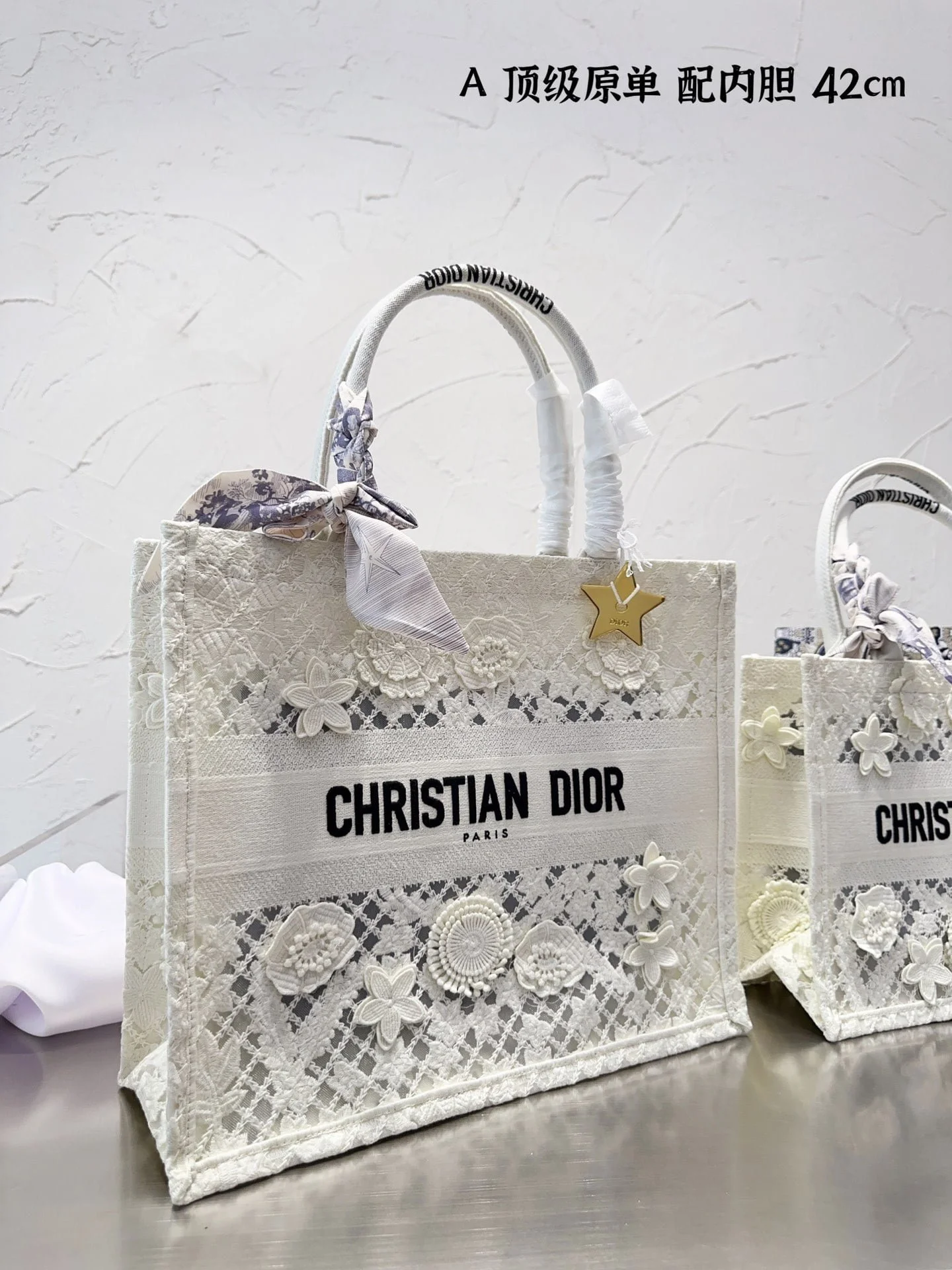 Dior 3D follower Embossed original cloth book tote bag white size: 42cm /36cm /26cm - LITELUX