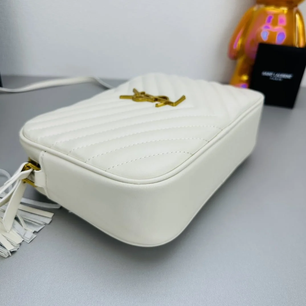 YSL MONOGRAM SAINT LAURENT LOU quilted leather camera bag white with gold hardware 520534 size: 23*16*6CM - LITELUX