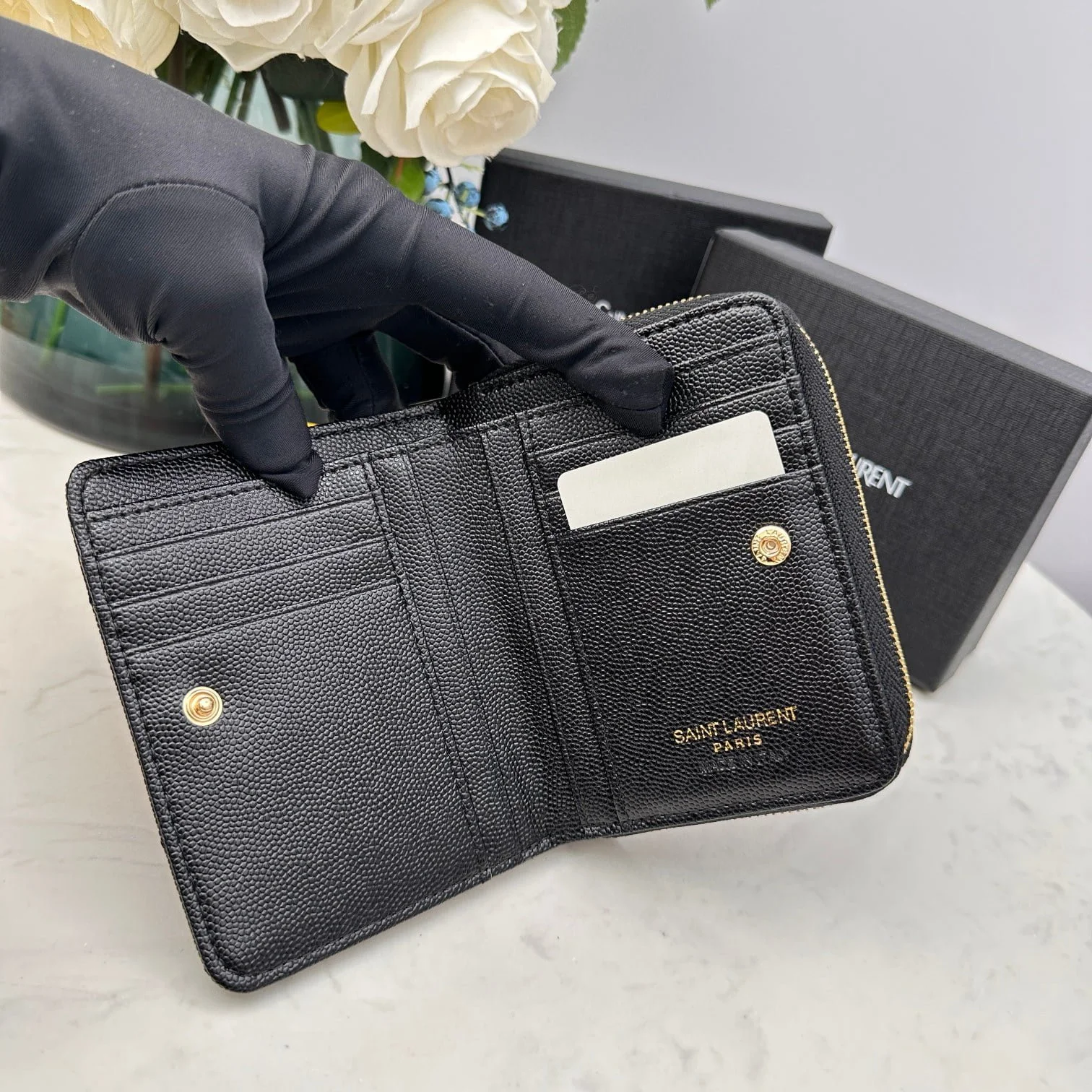 YSL Kat caviar Short round zip wallet 1890 black size: 12*10*3CM - LITELUX