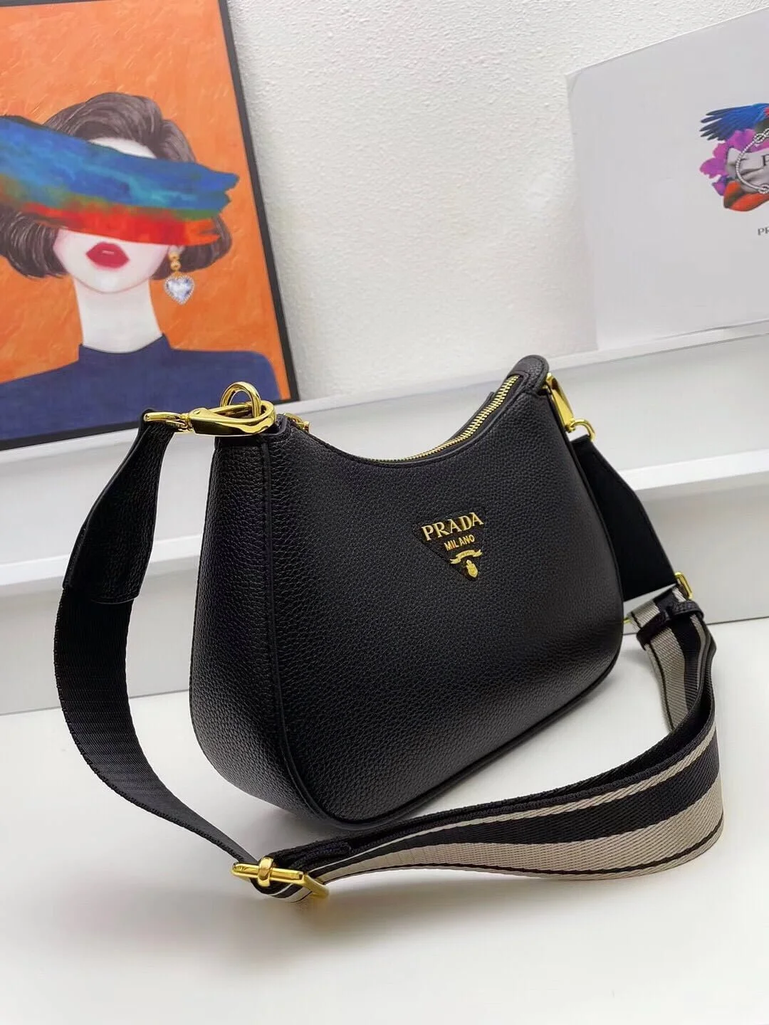 Prada VITELLODAINO One shoulder SOFT cowhide crossbody bag 1BH193 size:24.5*15*7cm - LITELUX