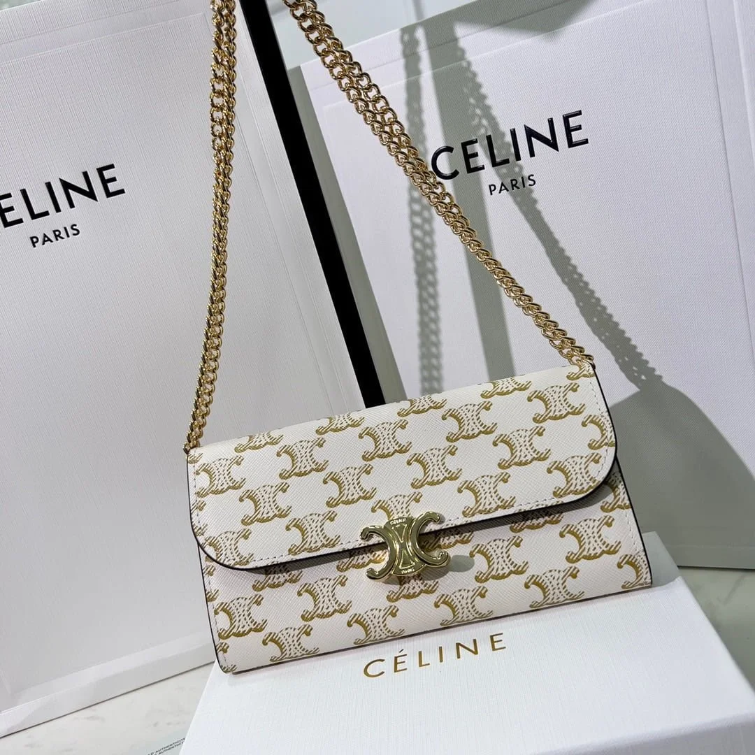 CELINE Presbyopia pattern white Chain bag 621663 Size:19*10.5*3.5cm - LITELUX