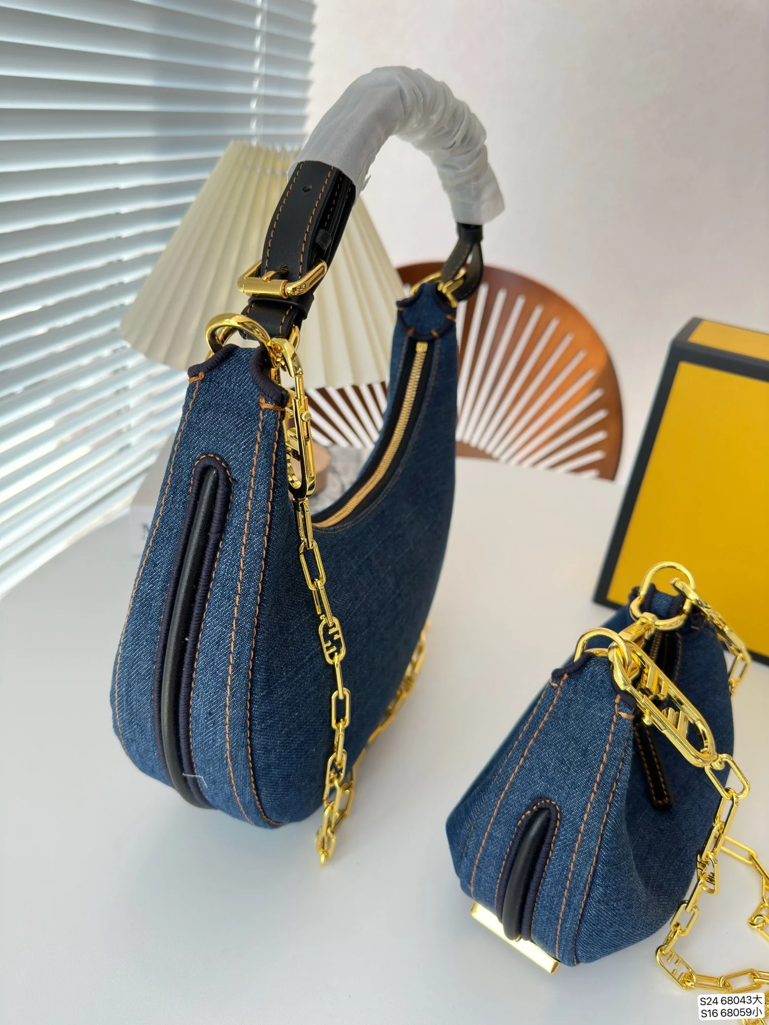 FENDI half moon bag Underarm bag jeans with chain strap Size: 28*16 cm/19*10cm - LITELUX