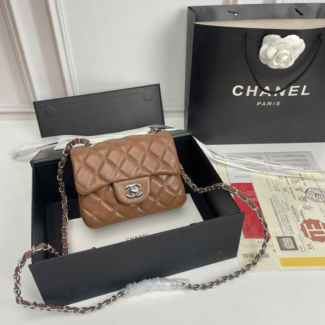 Chanel cf Square Fat 1115 sheepskin leather orange size: 18*14*7cm - LITELUX