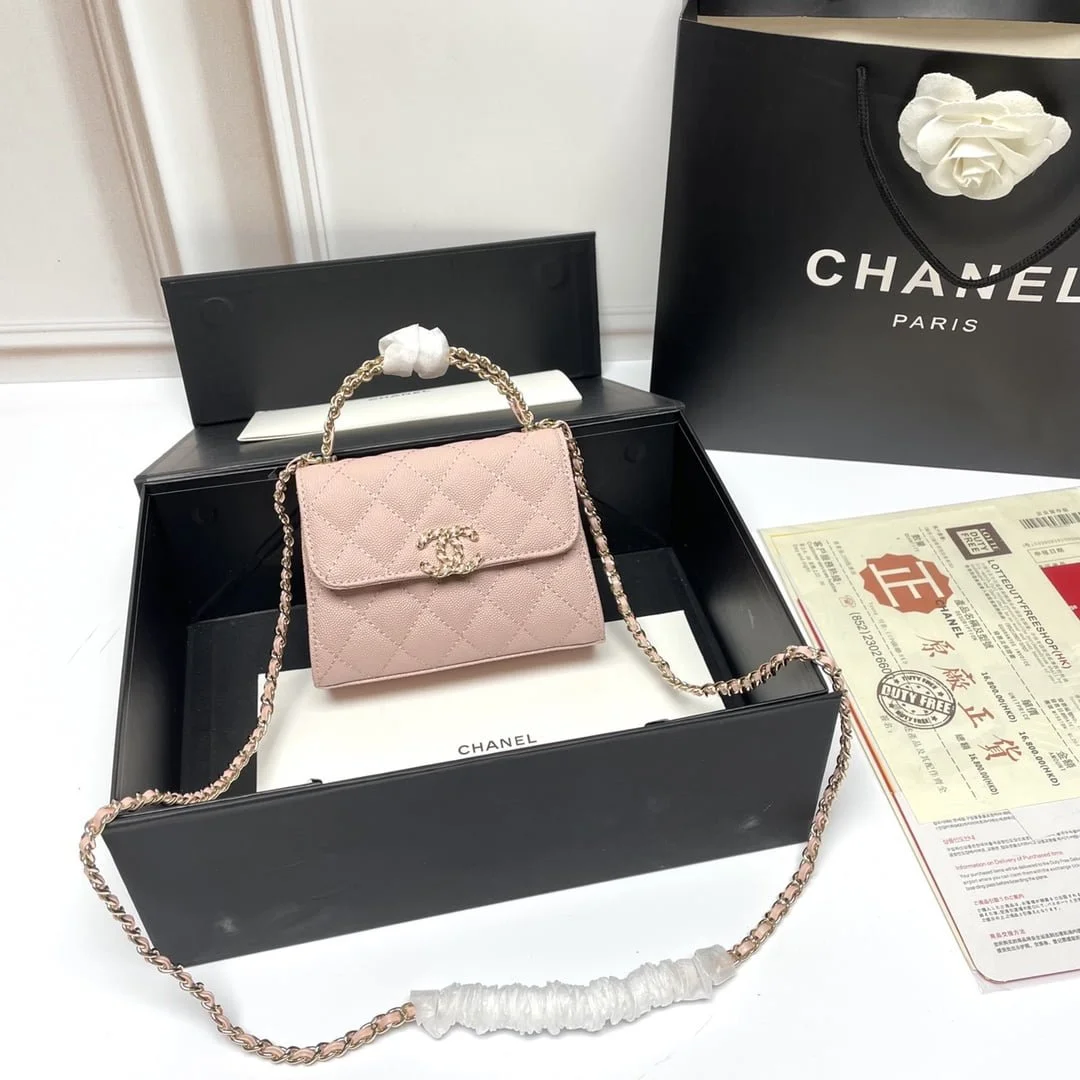 Chanel Black Horse Kelly Lichee cowhide long handle bag 9100 pink size:19*10*4.5cm - LITELUX
