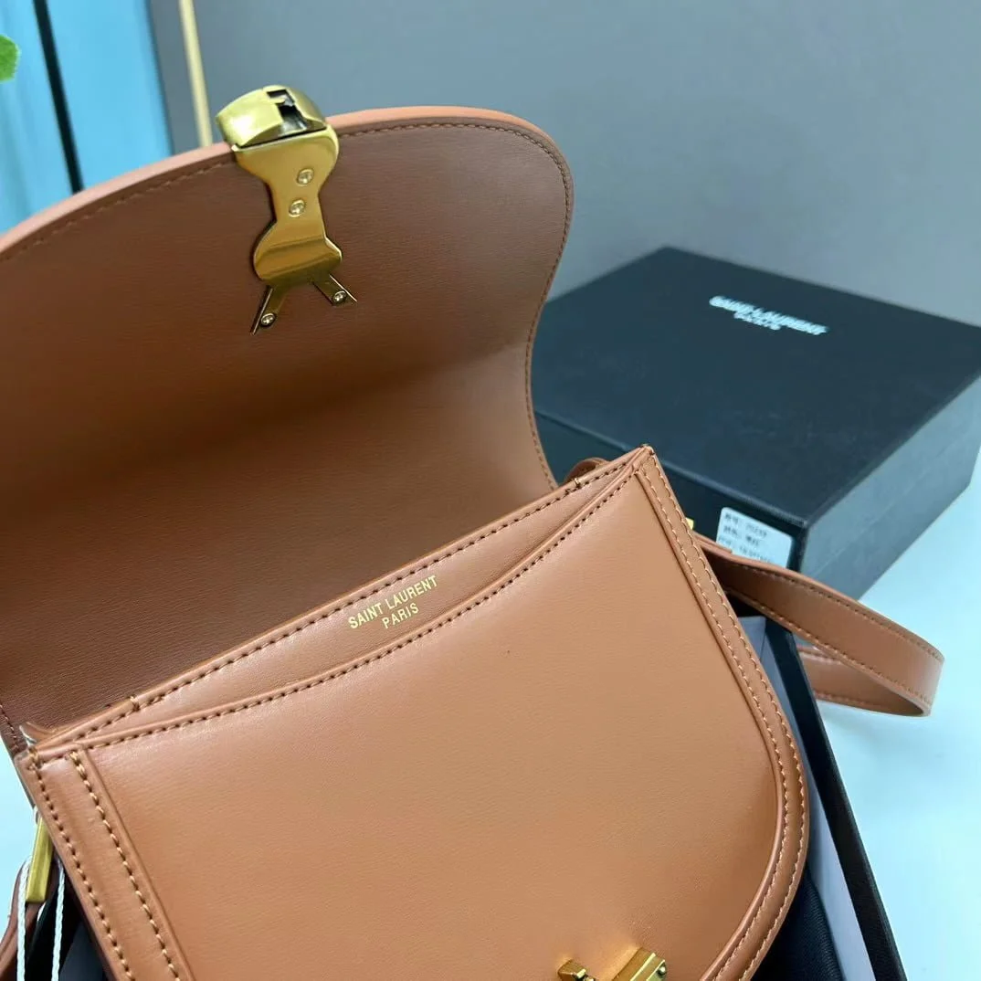 YSL saddle cowhide leather shoulder bag 0233 brown size: 19*16*6cm - LITELUX