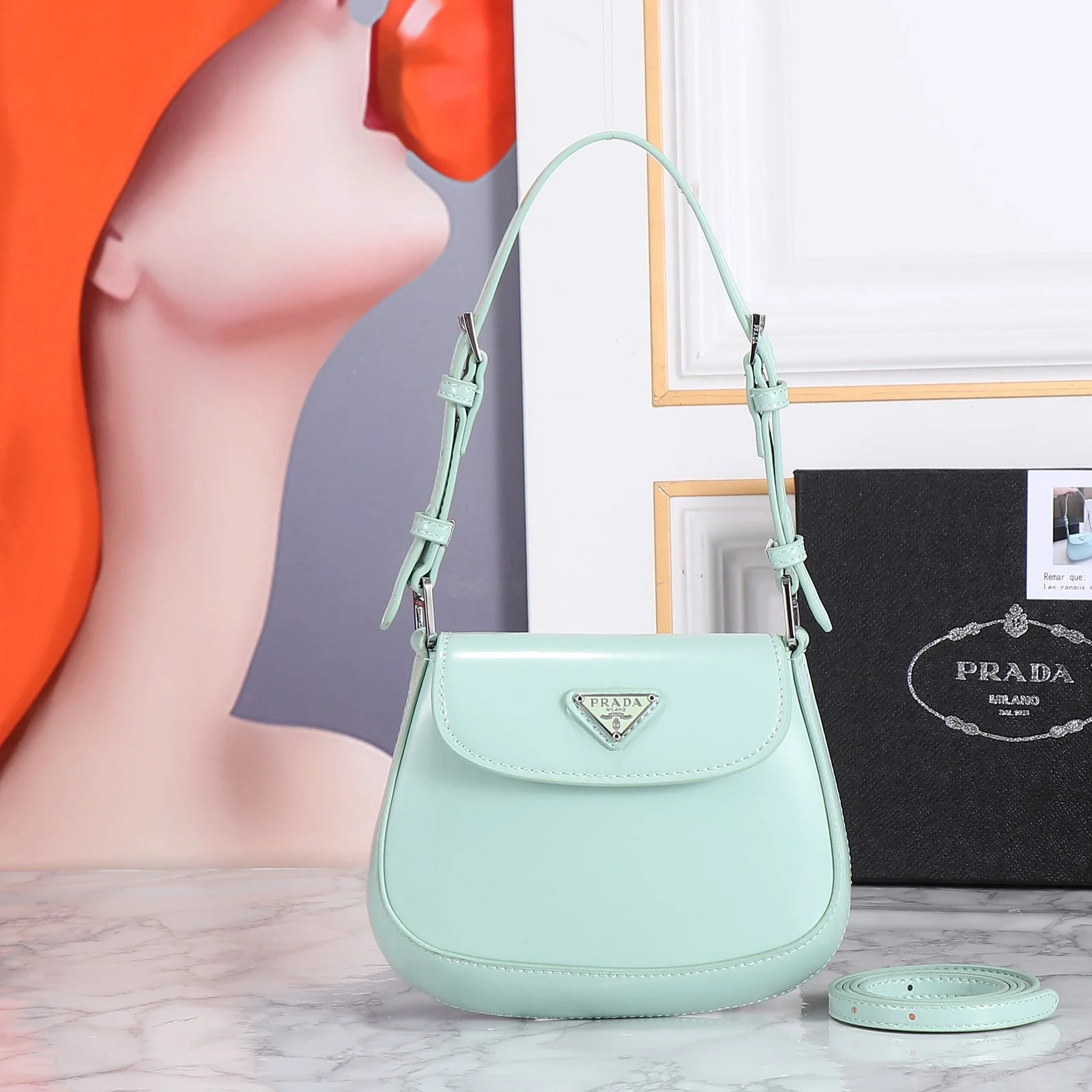 Prada hobo cleo Patent leather 611 Mint green size:22*13cm - LITELUX