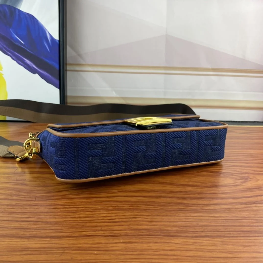 FENDI Baguette F embroidery Dark Blue shoulderbag F2029 Size: 26*5*15CM - LITELUX