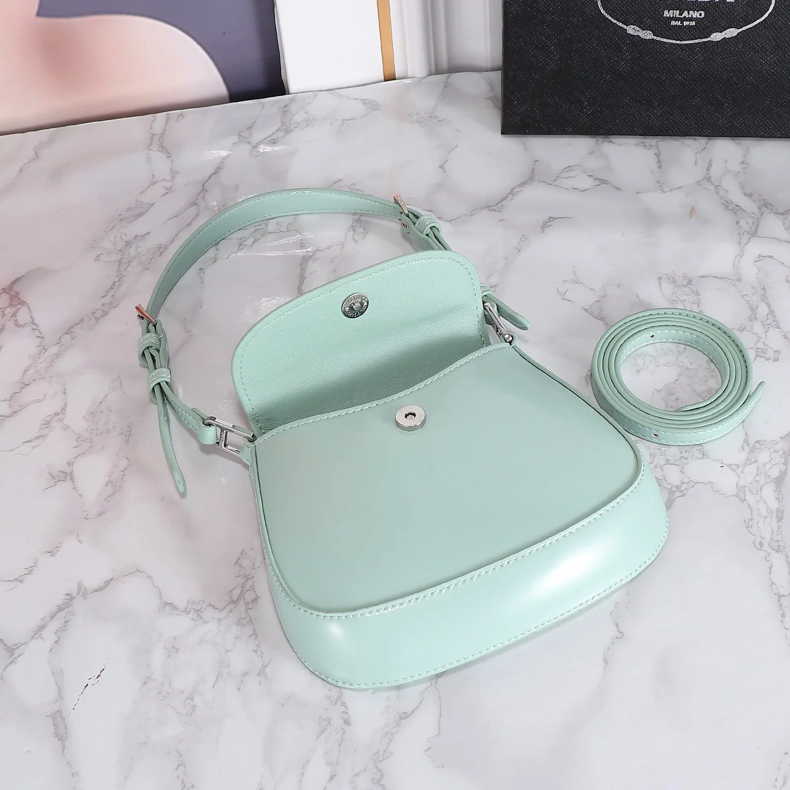 Prada hobo cleo Patent leather 611 Mint green size:22*13cm - LITELUX
