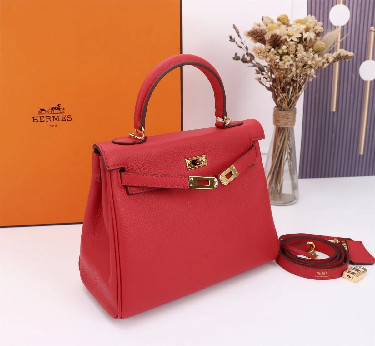 Hermès Kelly Togo Calf Gold hardware Red size: 25Cm/ 28Cm - LITELUX
