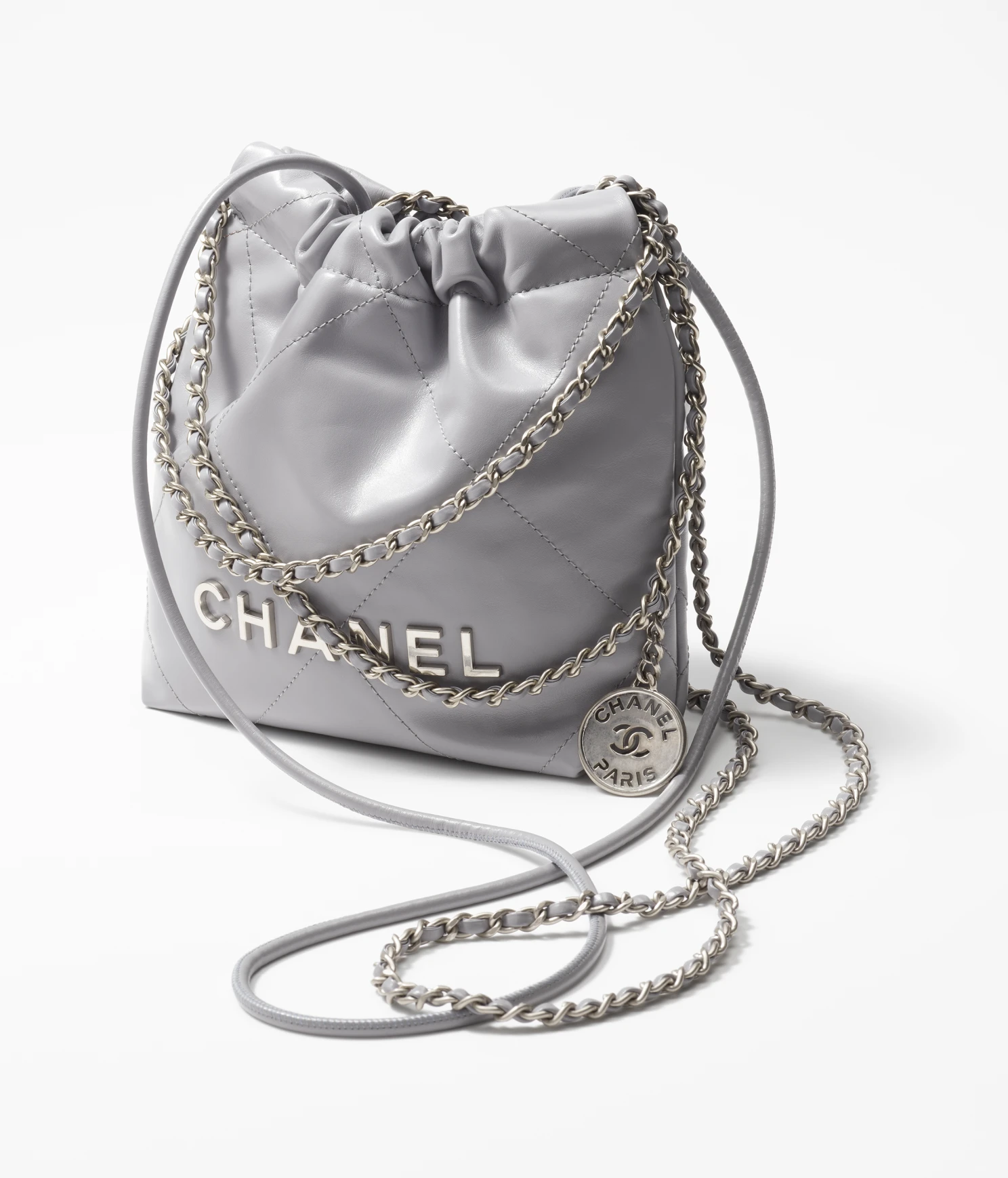 CHANEL / CHANEL 22 MINI HANDBAG Calfskin & Silver-Tone Metal Gray Ref.  AS3980 B08872 NQ335 - LITELUX