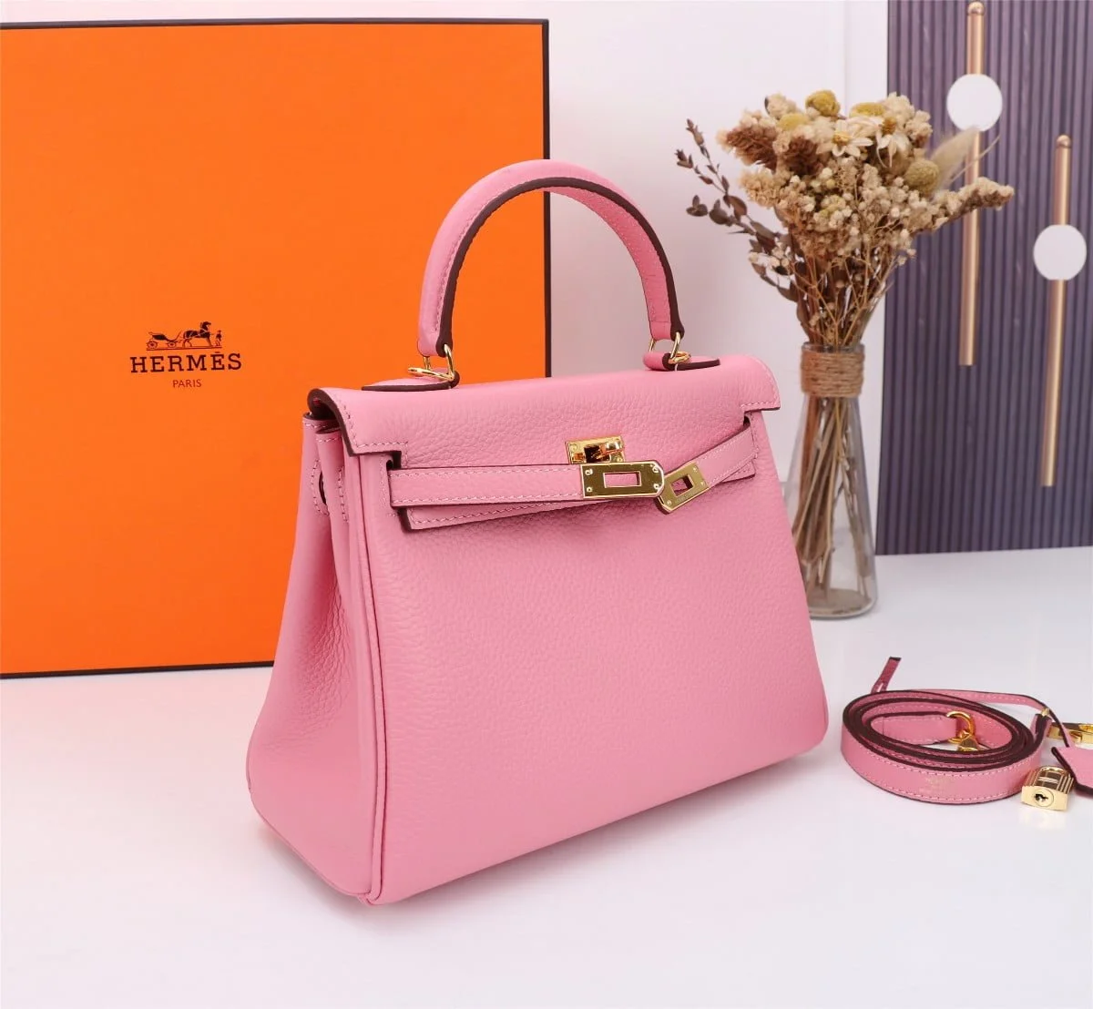 Hermès Kelly Togo Calf Gold hardware Sakura Pink size: 25Cm/ 28Cm - LITELUX