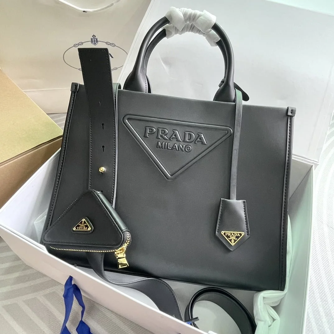 Prada cowhide Saffiano tote bag with leather strap black 1BA270 size: 33*25*11cm - LITELUX