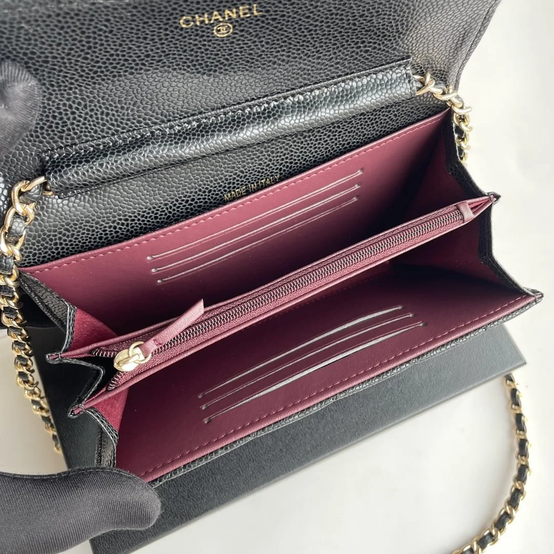Chanel chain crossbody bag Cowhide with diamond lattice caviar gold hardware black A50076 size: 18*10.5*3.5cm - LITELUX