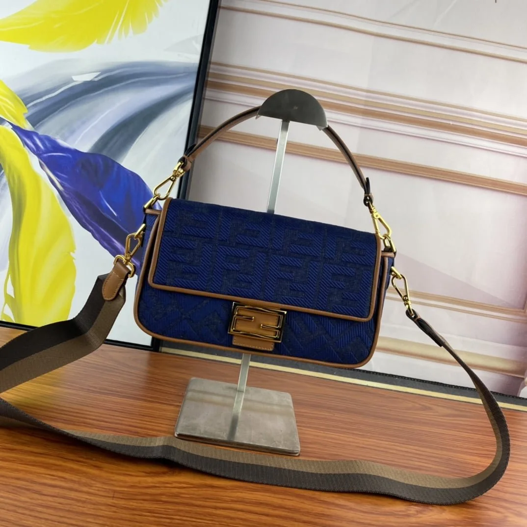 FENDI Baguette F embroidery Dark Blue shoulderbag F2029 Size: 26*5*15CM - LITELUX