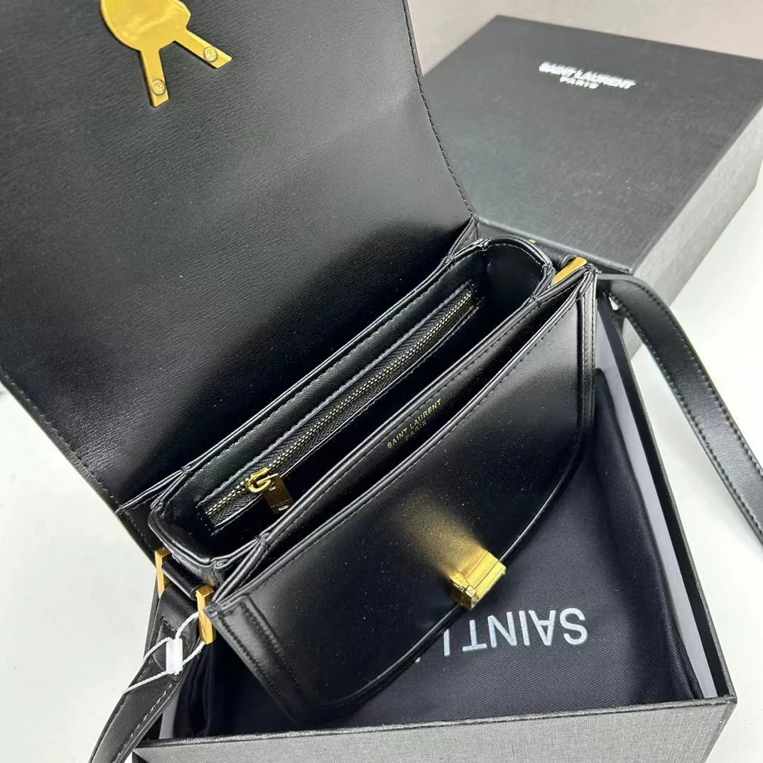 YSL saddle cowhide leather shoulder bag 0233 black size: 19*16*6cm - LITELUX