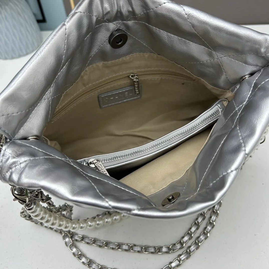 CHANEL Pearl garbage bag sliver size: 23*28*22*7cm - LITELUX