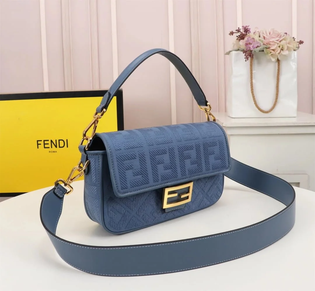 FENDI Baguette F embroidery Light Blue shoulderbag F2029 Size: 26*5*15CM - LITELUX