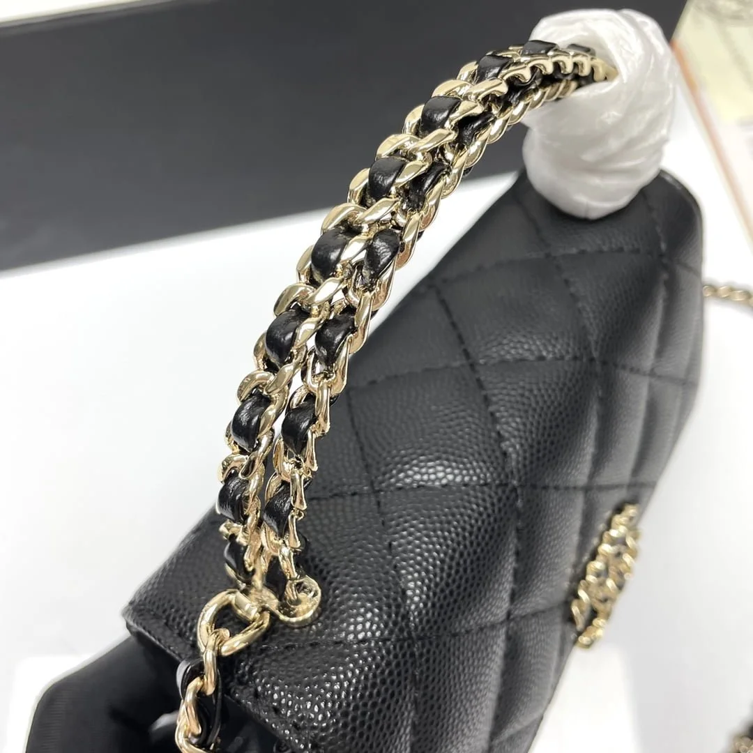Chanel Black Horse Kelly Lichee cowhide long handle bag 9100 black size:19*10*4.5cm - LITELUX