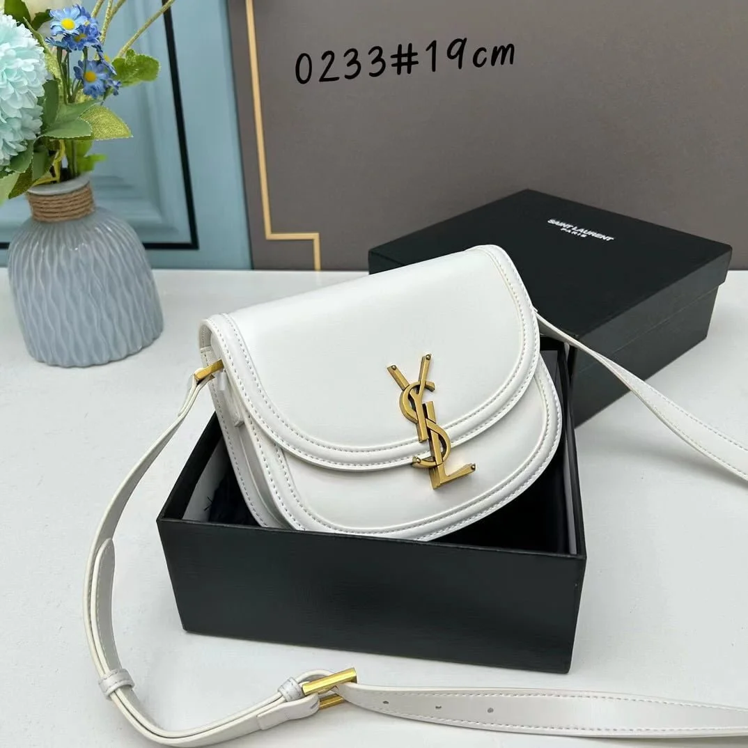YSL saddle cowhide leather shoulder bag 0233 white size: 19*16*6cm - LITELUX