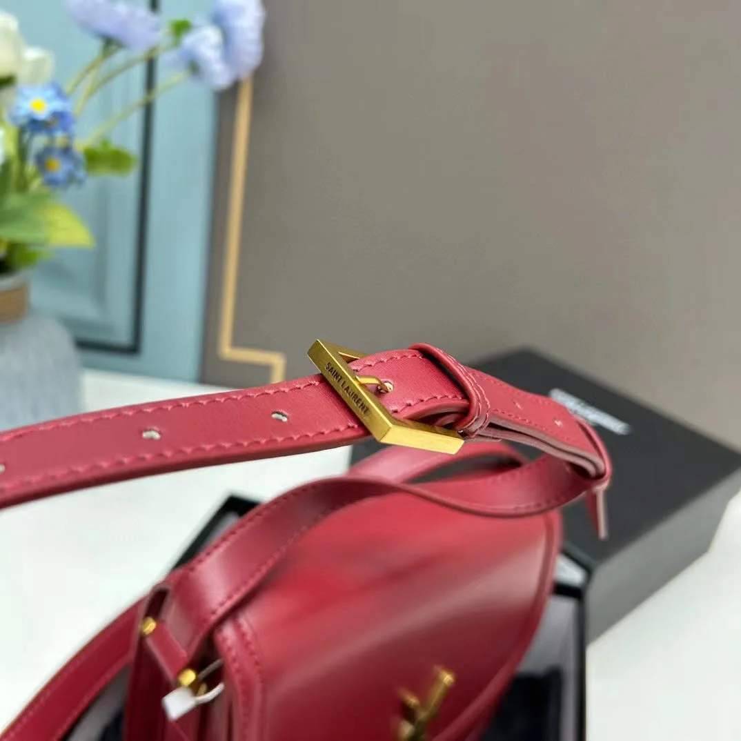 YSL saddle cowhide leather shoulder bag 0233 wine red size: 19*16*6cm - LITELUX