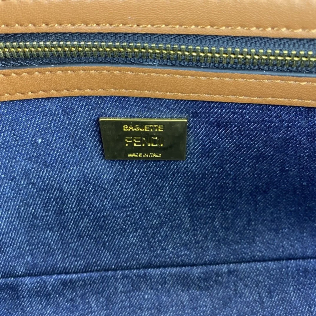 FENDI Baguette F embroidery Dark Blue shoulderbag F2029 Size: 26*5*15CM - LITELUX