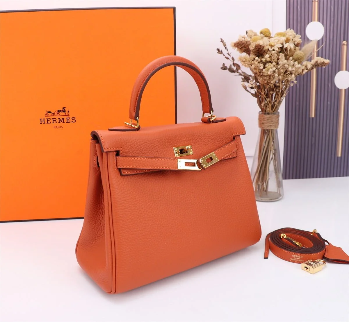 HermèsKelly Togo Calf Gold hardware Orange size: 25Cm/ 28Cm - LITELUX
