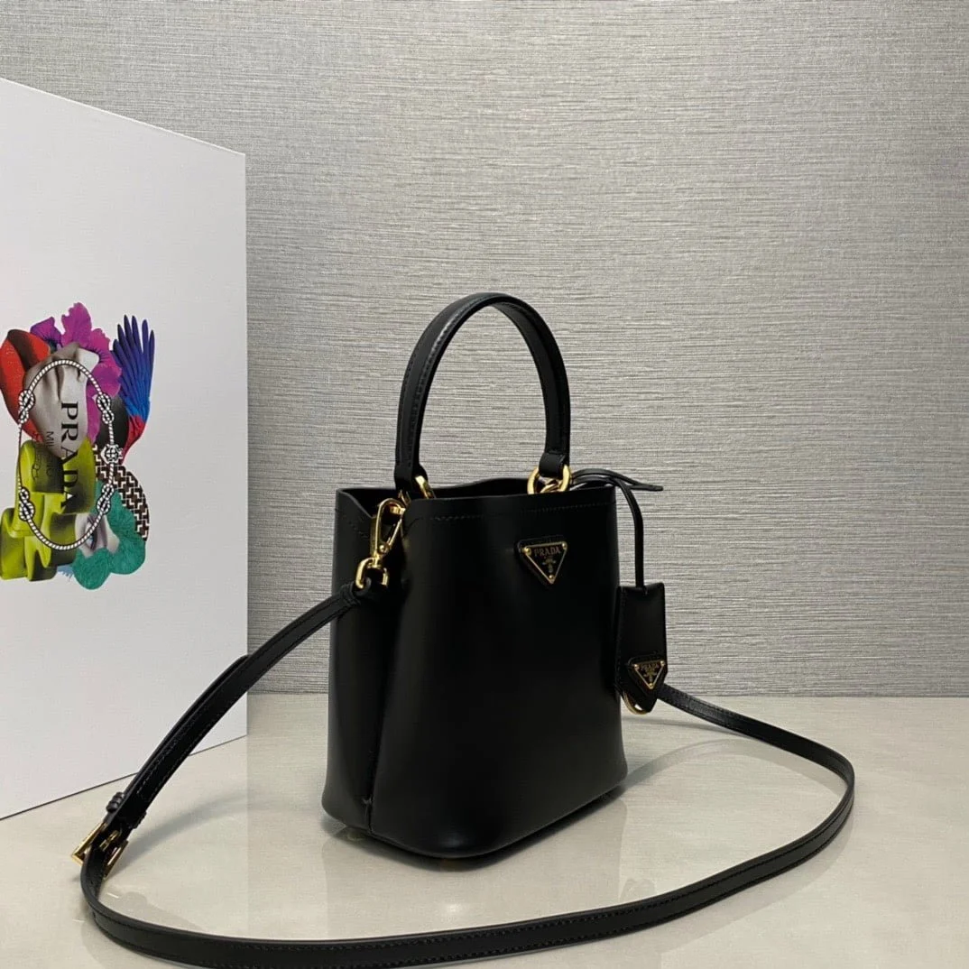 Prada Panier Plain cowhide Bucket bag black size: 15*16*9.5cm - LITELUX