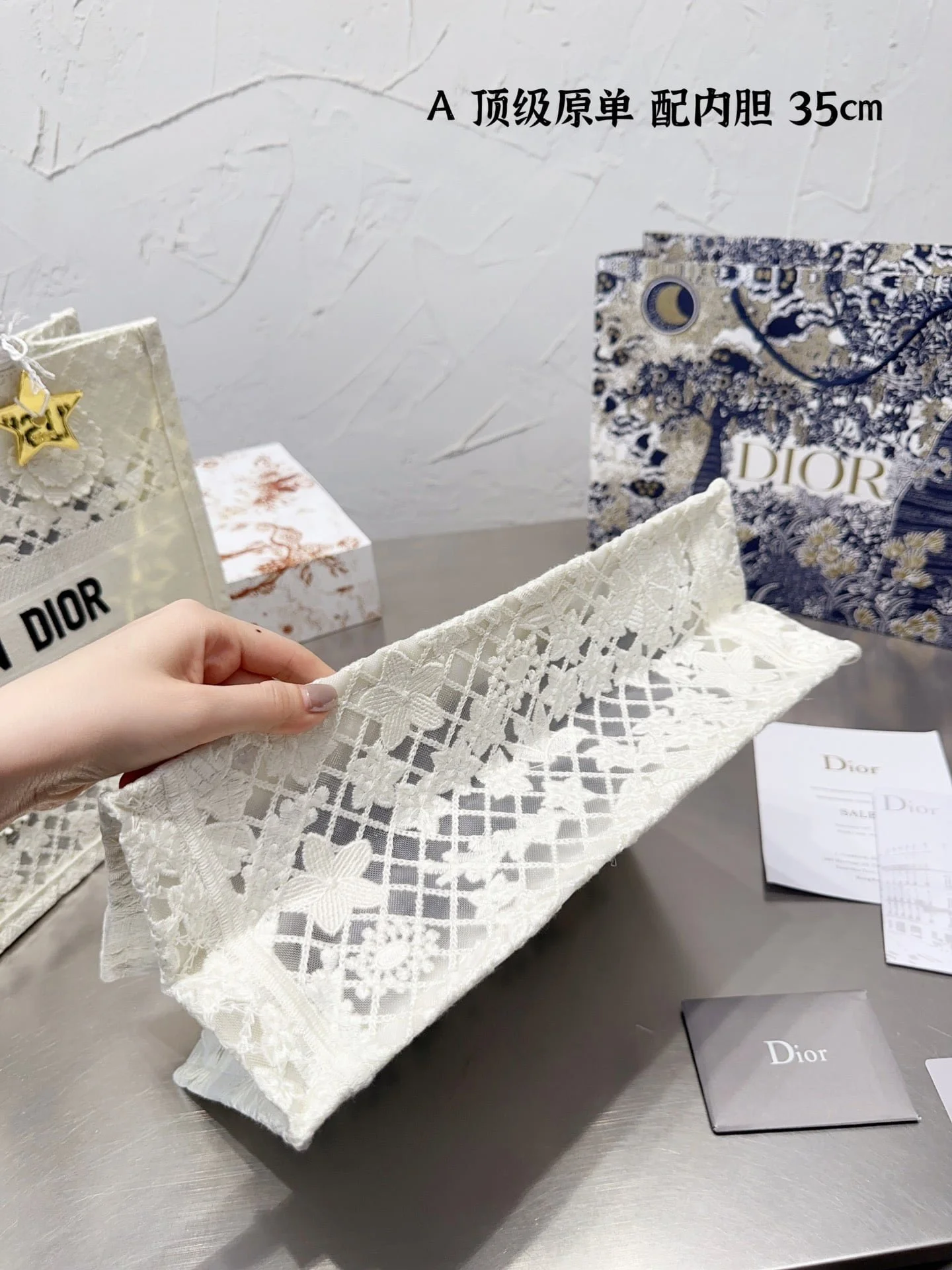 Dior 3D follower Embossed original cloth book tote bag white size: 42cm /36cm /26cm - LITELUX