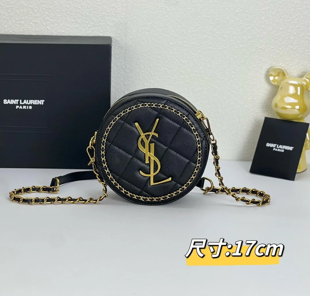 YSL round bun bag with chain strap black size: 17cm - LITELUX