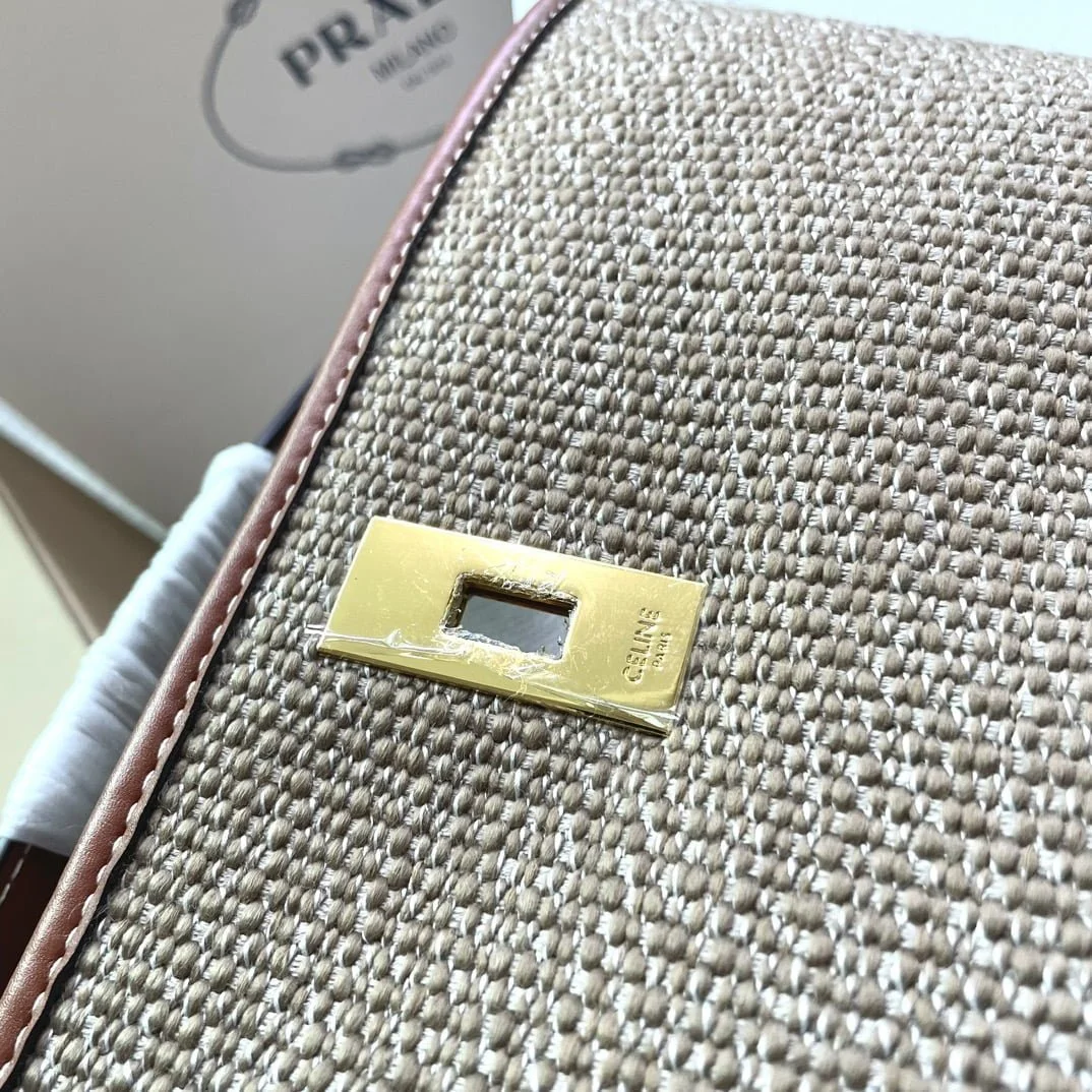 CELINE Mini jacquard stripe fabric cow leather bucket bag with little wallet Size:23*25*23CM - LITELUX