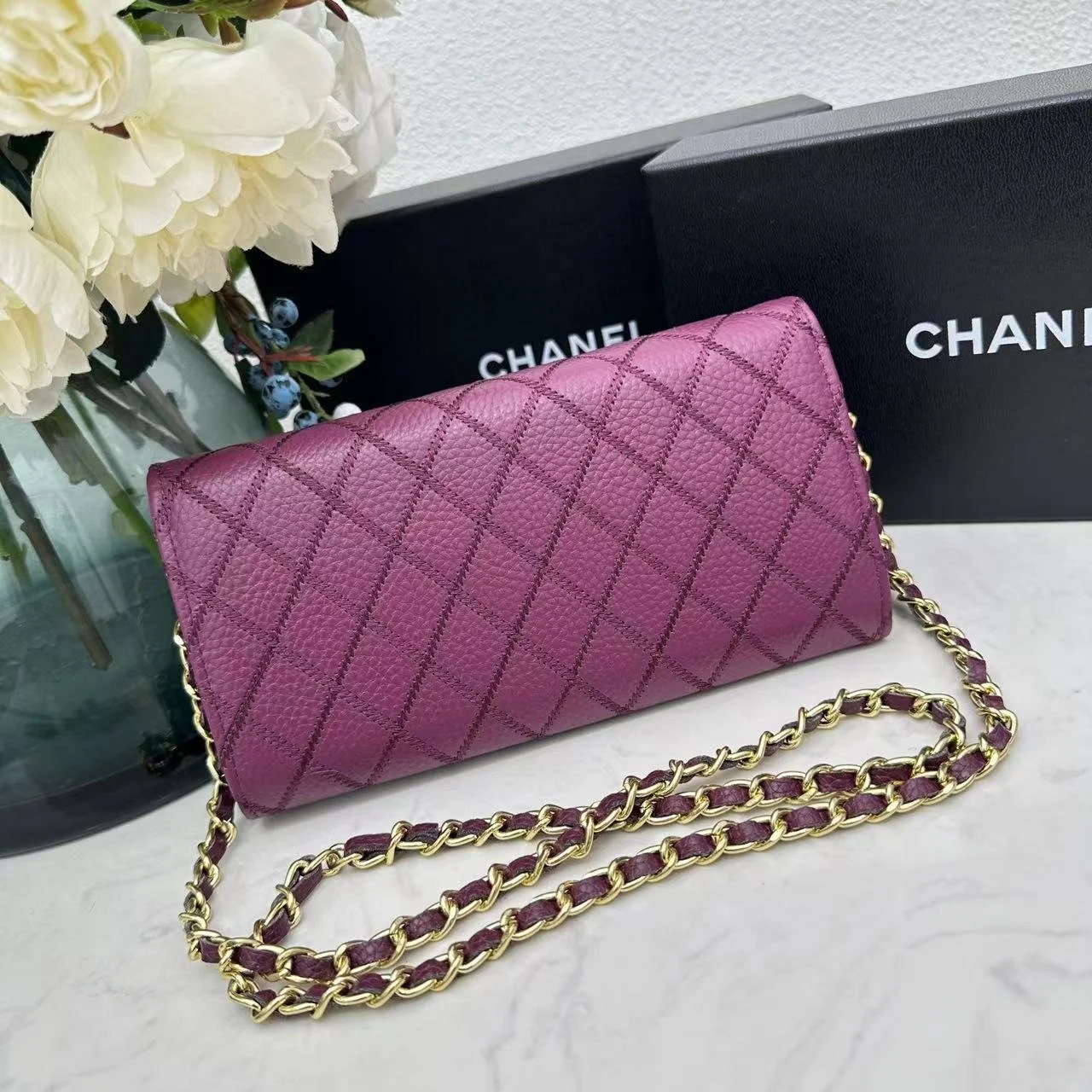 Chanel chain crossbody bag diamond and litchi cowhide purple 50098 size: 19*10*3.5cm - LITELUX