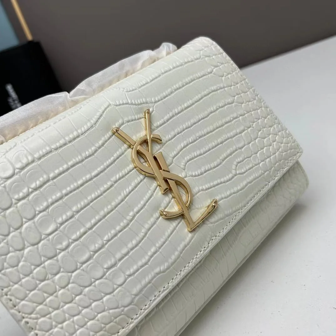 YSL Kat crocodile chain strap shoulder bag with gold hardware 7219 white size: 20*14*5cm/24*15*6cm - LITELUX