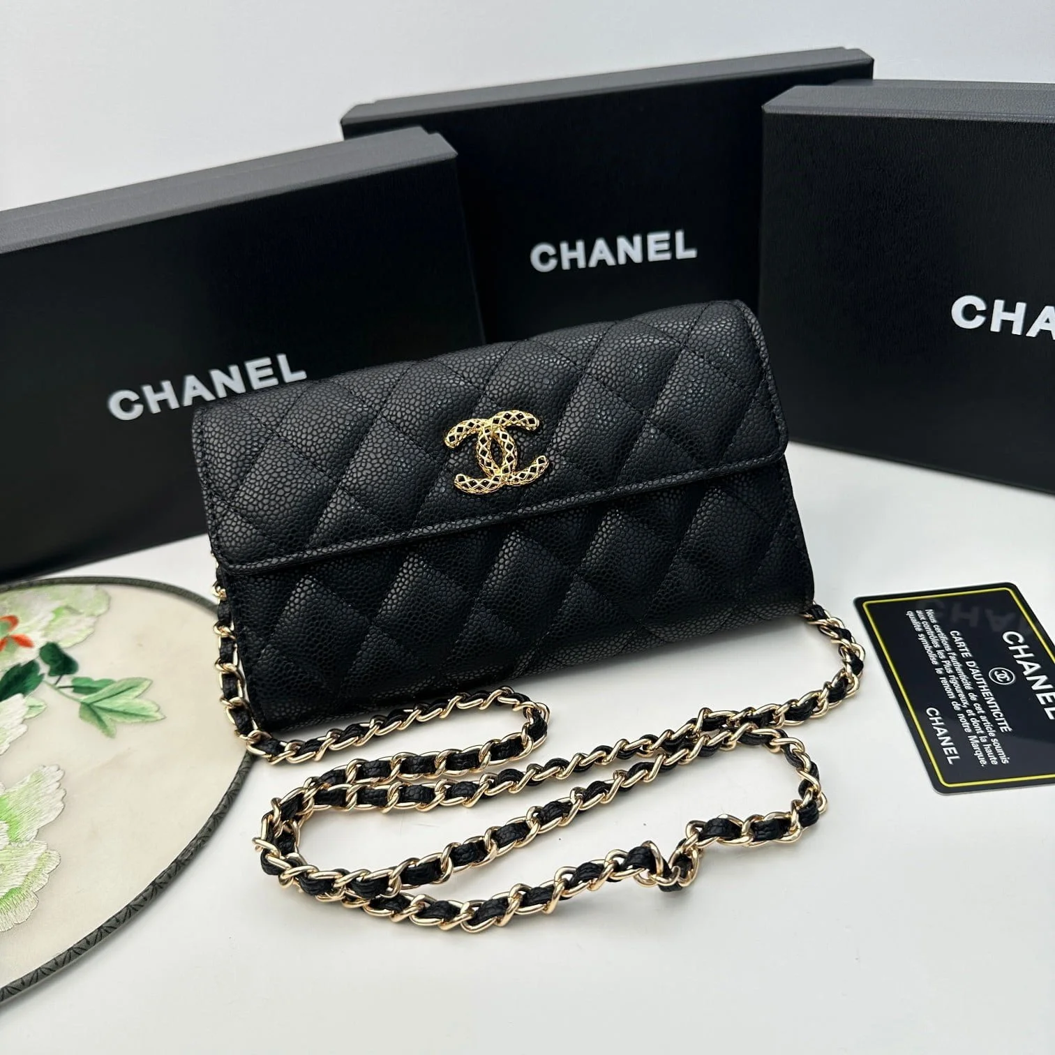 Chanel Rhombus caviar cowhide chain crossbody bag black 8001 size: 18*10.5*3.5 cm - LITELUX