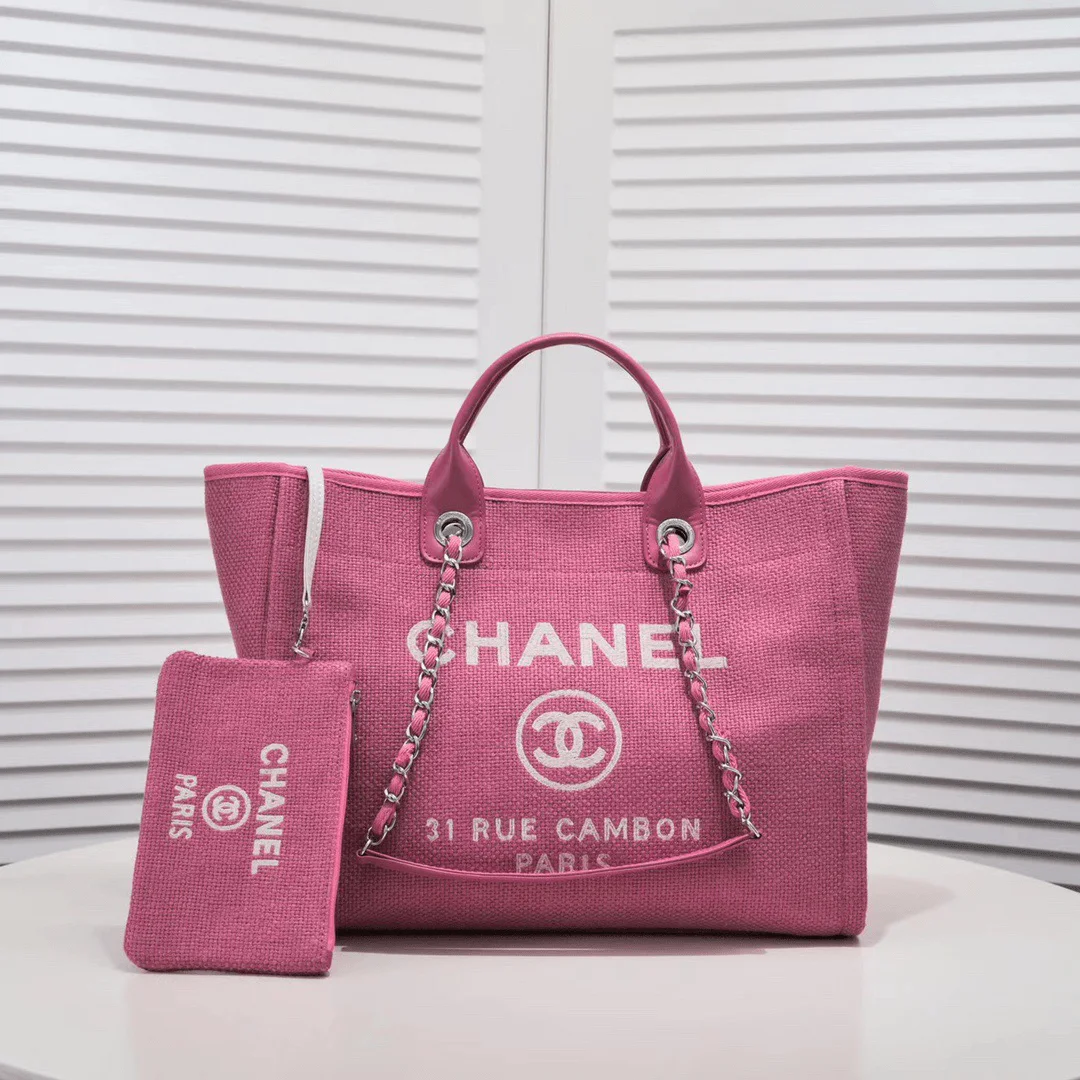 Chanel new beach bag denim bag pink with little wallet size: 48*38*30*14cm - LITELUX