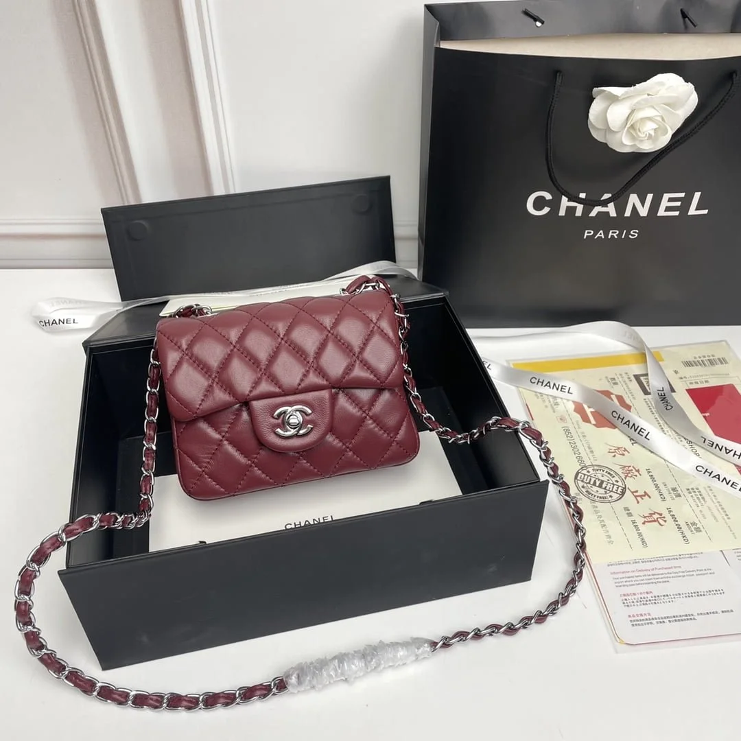 Chanel cf Square Fat 1115 sheepskin leather red size: 18*14*7cm - LITELUX