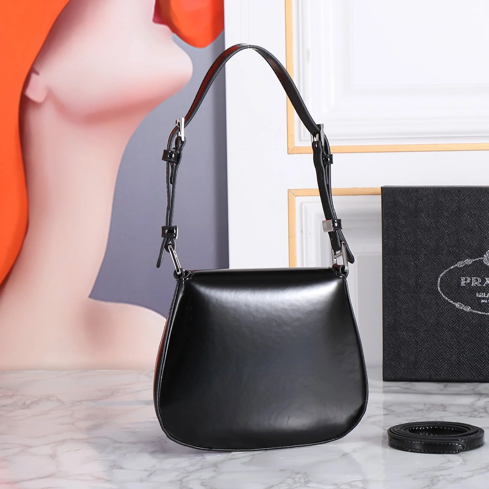 Prada hobo cleo Patent leather 611 black size:22*13cm - LITELUX