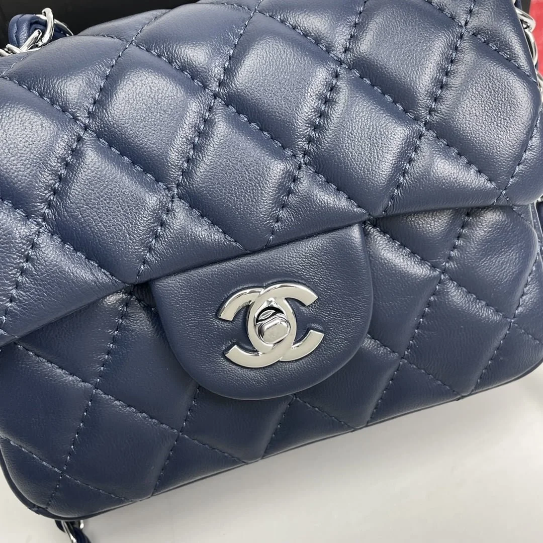 Chanel cf Square Fat 1115 sheepskin leather blue size: 18*14*7cm - LITELUX